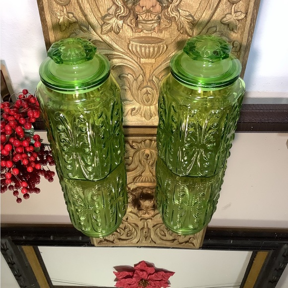 Vintage LE Smith, imperial apothecary, glass jar, green, scroll canisters - Picture 3 of 7